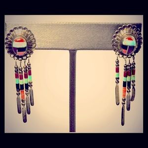 Vintage Quoc QT Inlay Beaded Dangle Earrings